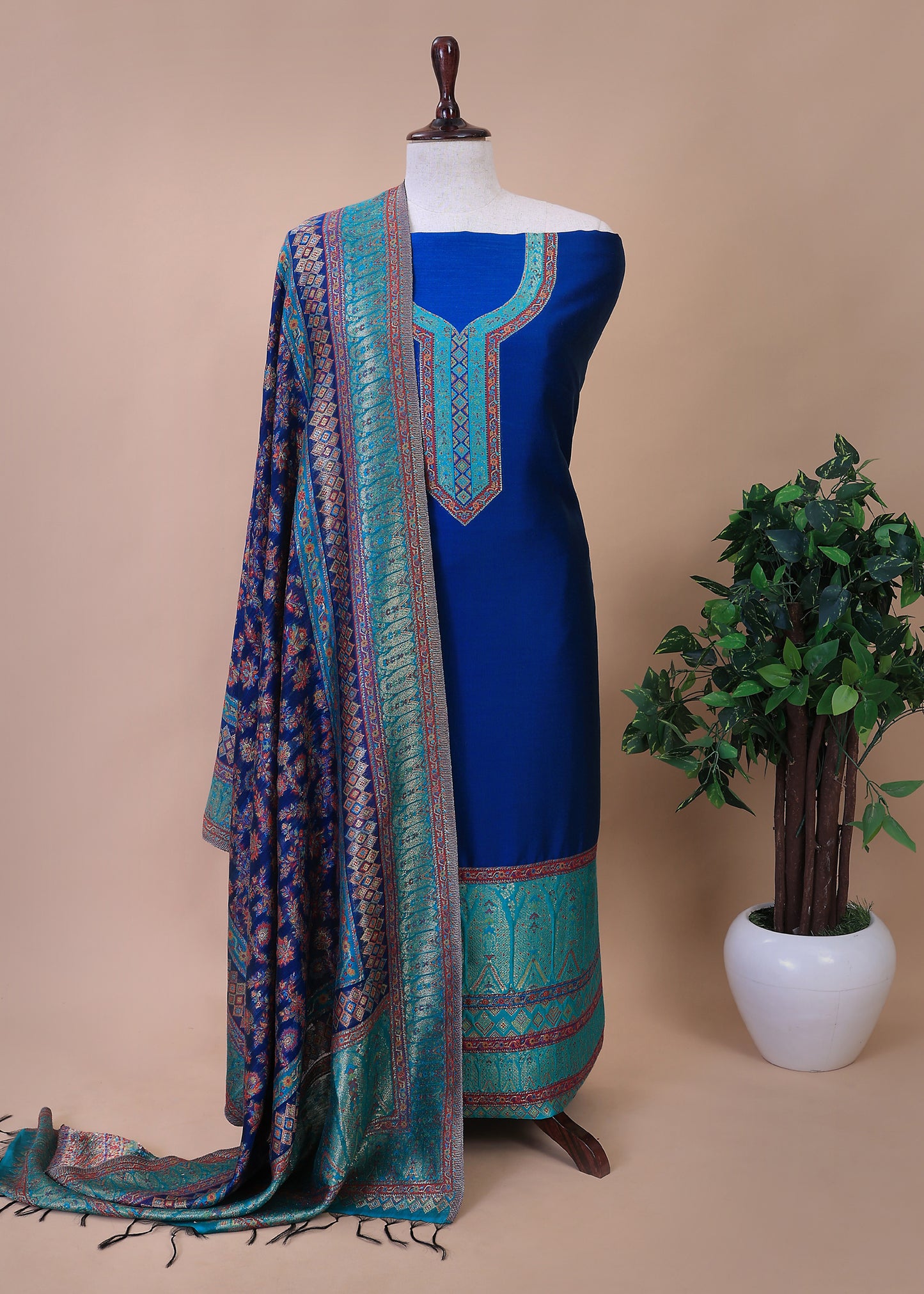 Blue Handwoven Kani Silk Unstitched Suit