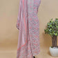 Pink Thread Embroidered Cotton Linen Suit