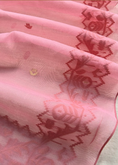 Pink Linen Unstitched Suit With Jamdani Weaves