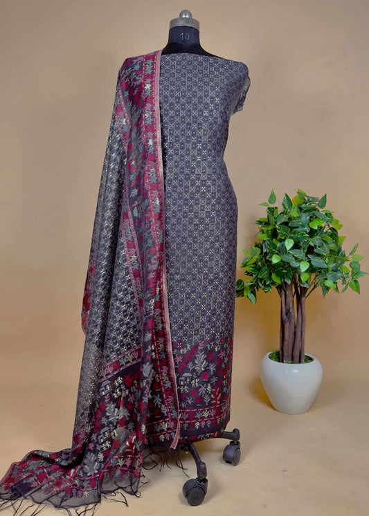 Black Pure Cotton Silk Suit With Zari Weaving