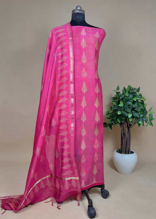 Pink Pure Maheshwari Suit With Pintex Work