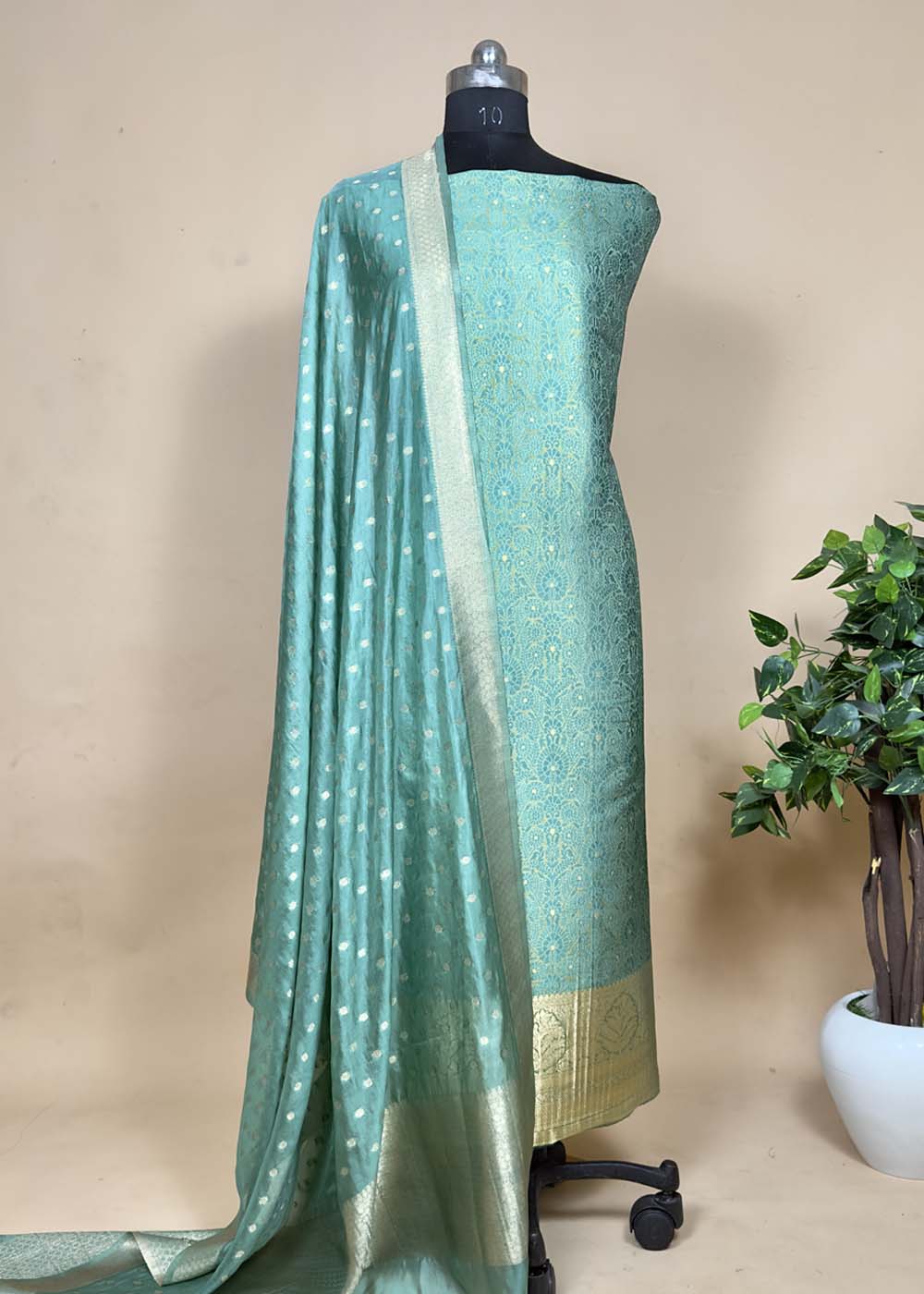 Brocade suit with organza dupatta