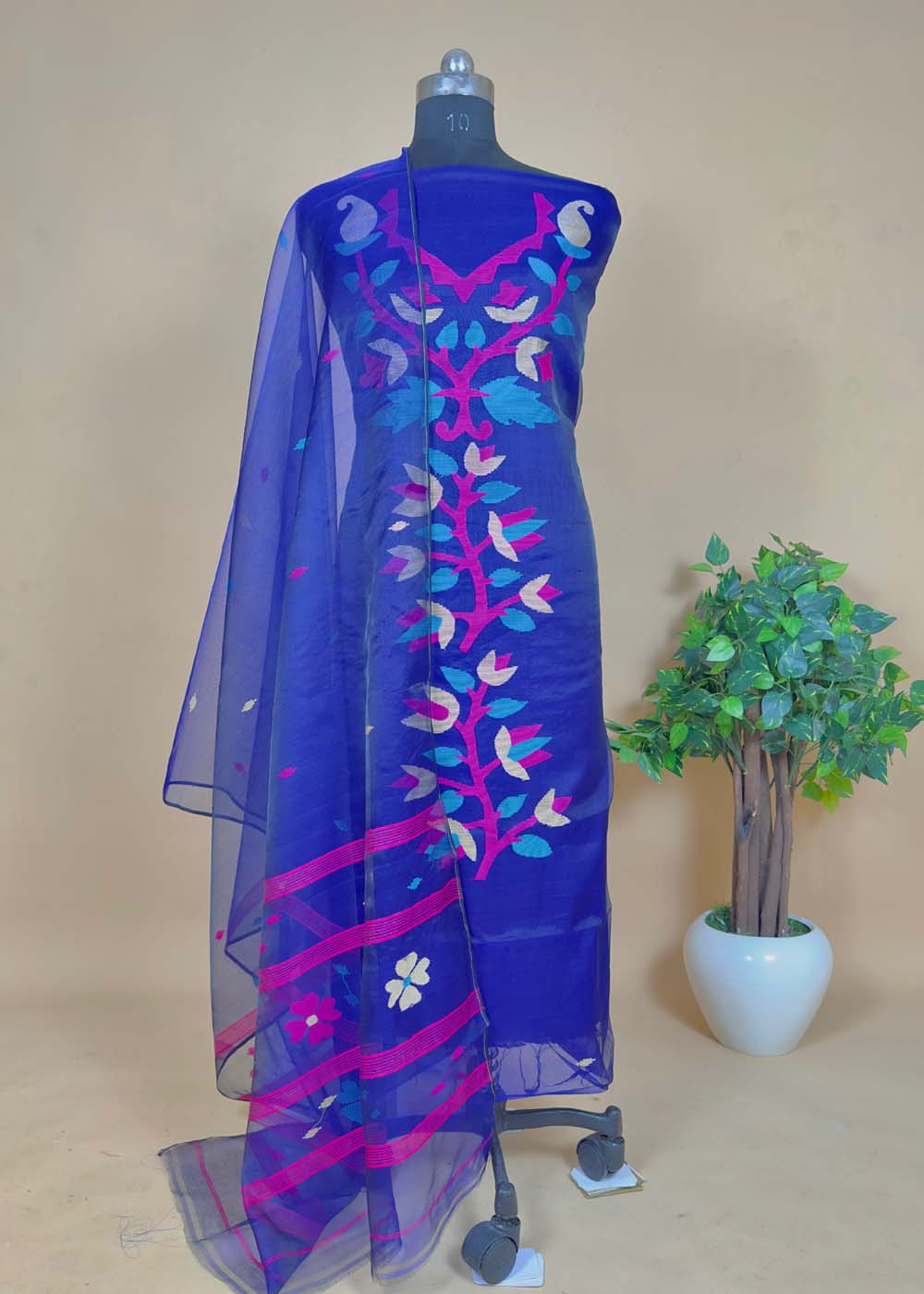 Green Organza Suit With Tangail Weaving