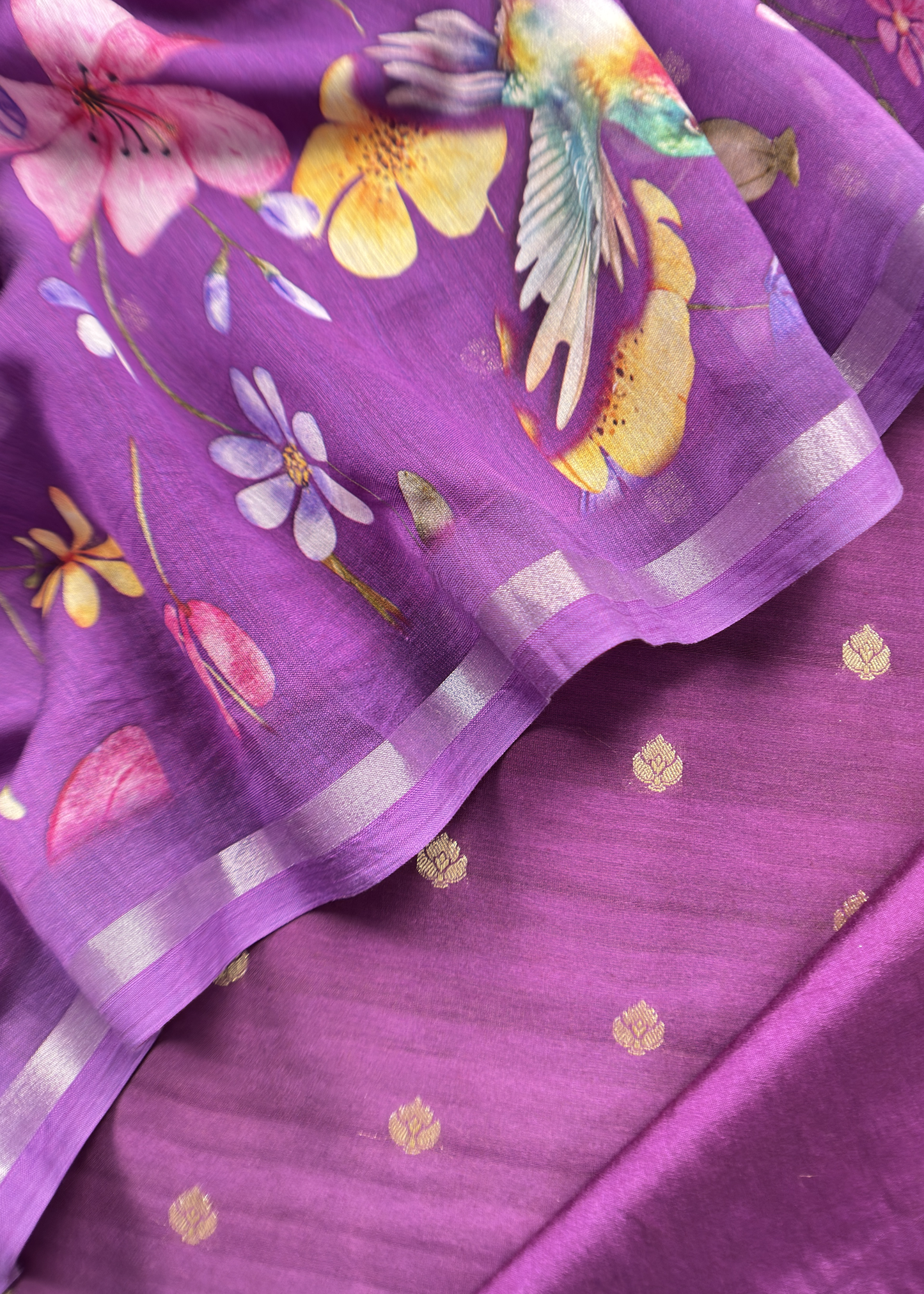 Pure Unstitched Handloom Banarasi Chanderi Suit Brushprint Dupatta