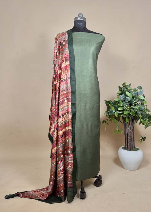 Green Pashmina Suit With Digital Print Dupatta