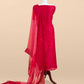 Red Embroidered Organza Silk Unstitched Suit With Bandhani Dupatta