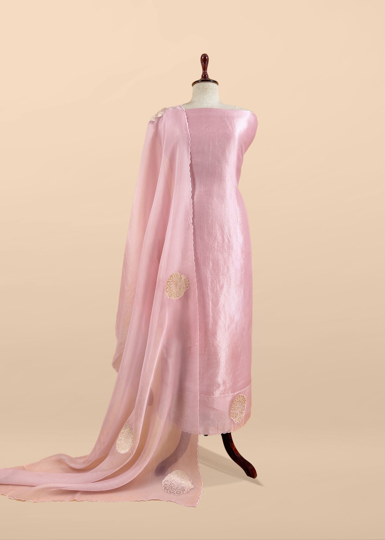 Tissue silk unstitched suit with kora silk dupatta

