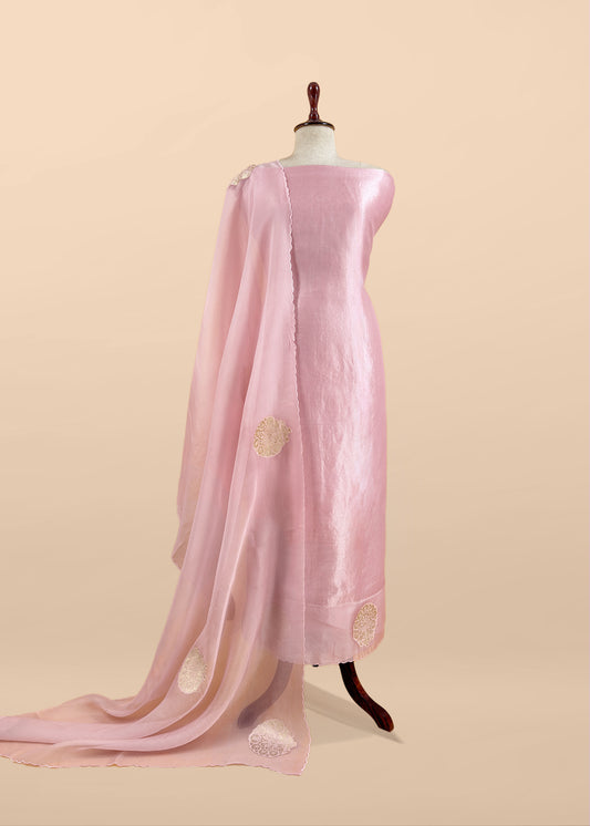 Tissue silk unstitched suit with kora silk dupatta

