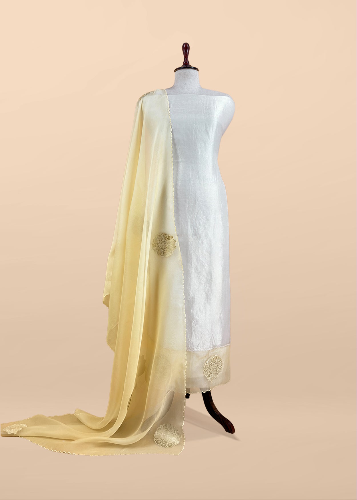 Tissue silk unstitched suit with kora silk dupatta