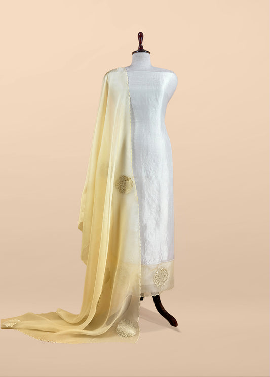 Tissue silk unstitched suit with kora silk dupatta