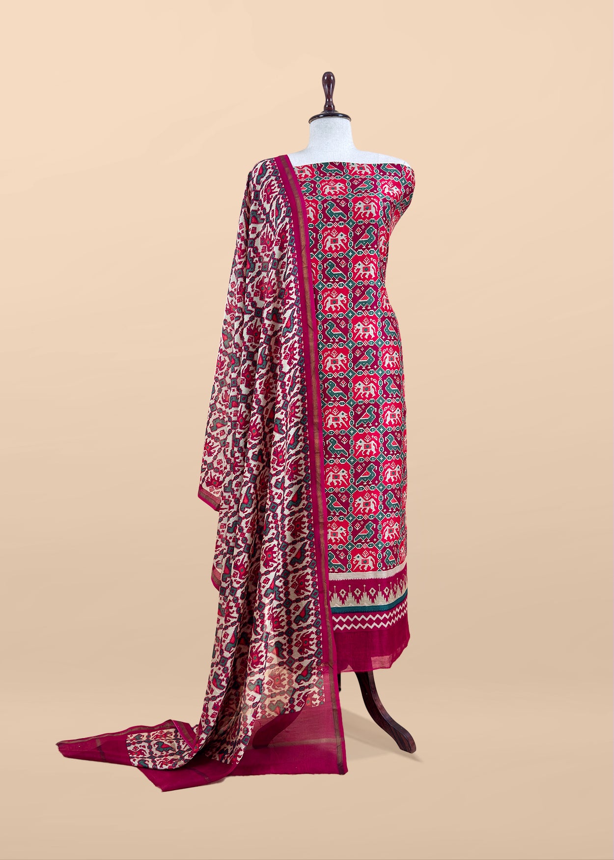 Pink Patola Maheshwari Silk Suit Set