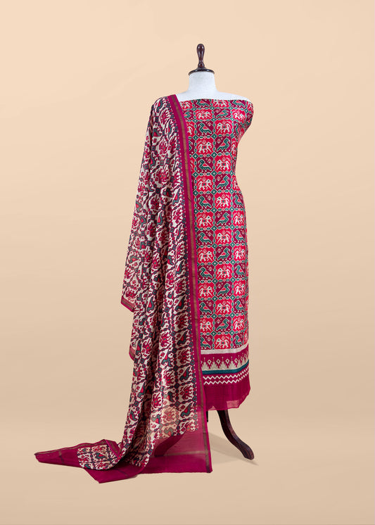 Pink Patola Maheshwari Silk Suit Set