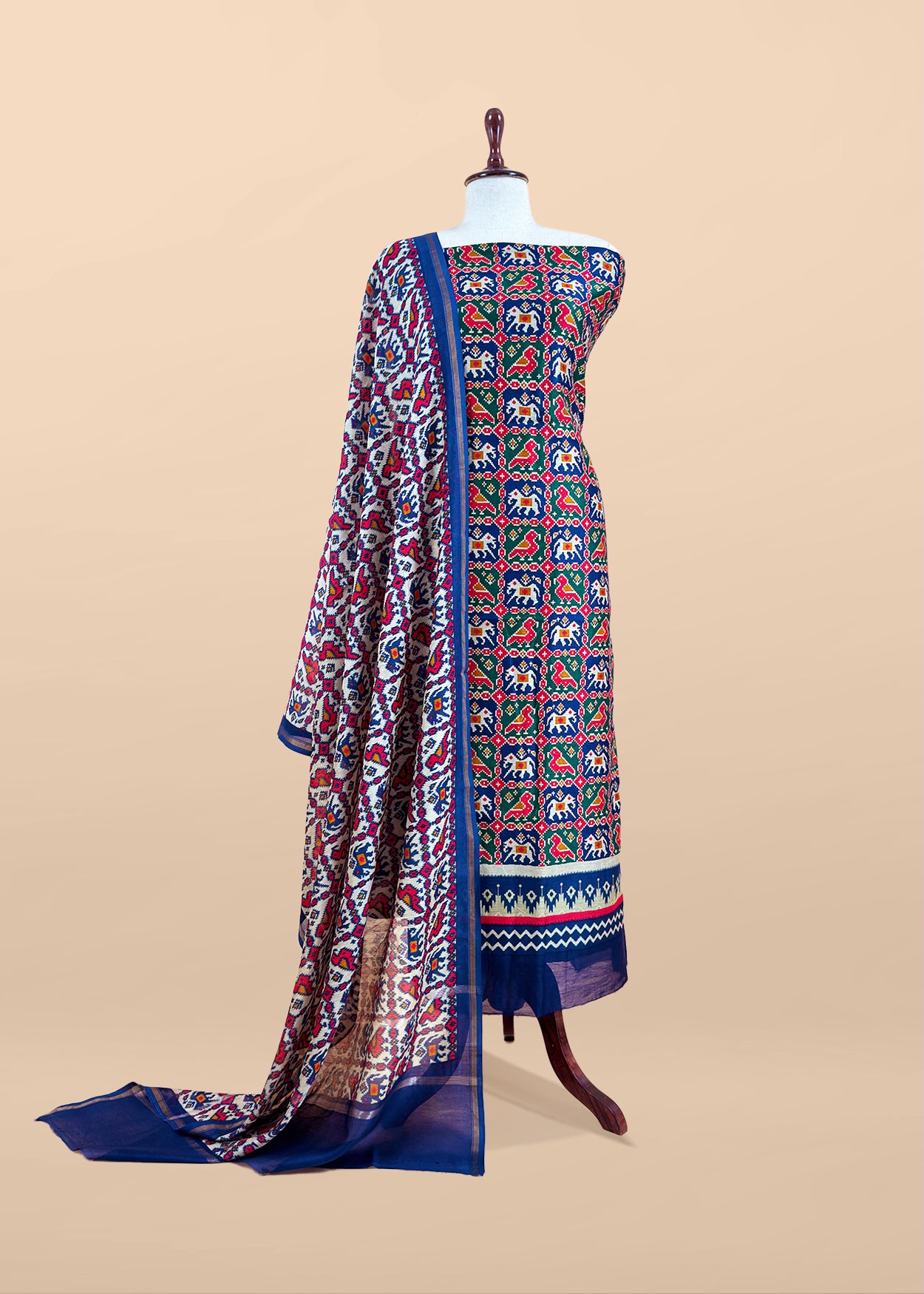 Blue Patola Maheshwari Silk Suit Set