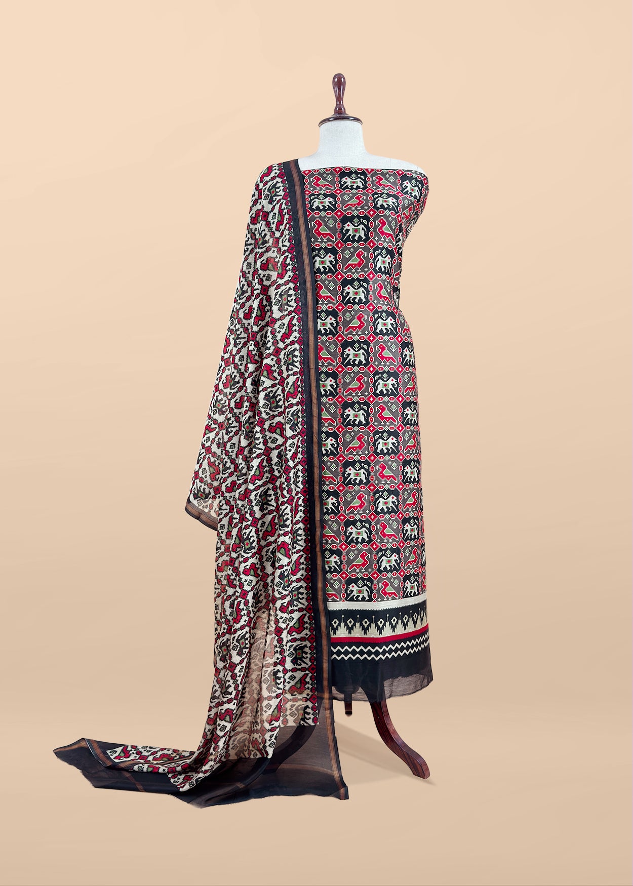 Black Patola Maheshwari Silk Suit Set