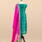 Pine Green And Pink Handloom Raw Silk Suit With Kora Silk Dupatta