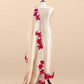 Beige and Red Pure Tissue Silk Suit With Beautiful Floral Applique Work