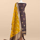 Brown And Yellow Handloom Raw Silk Suit With Kora Silk Dupatta