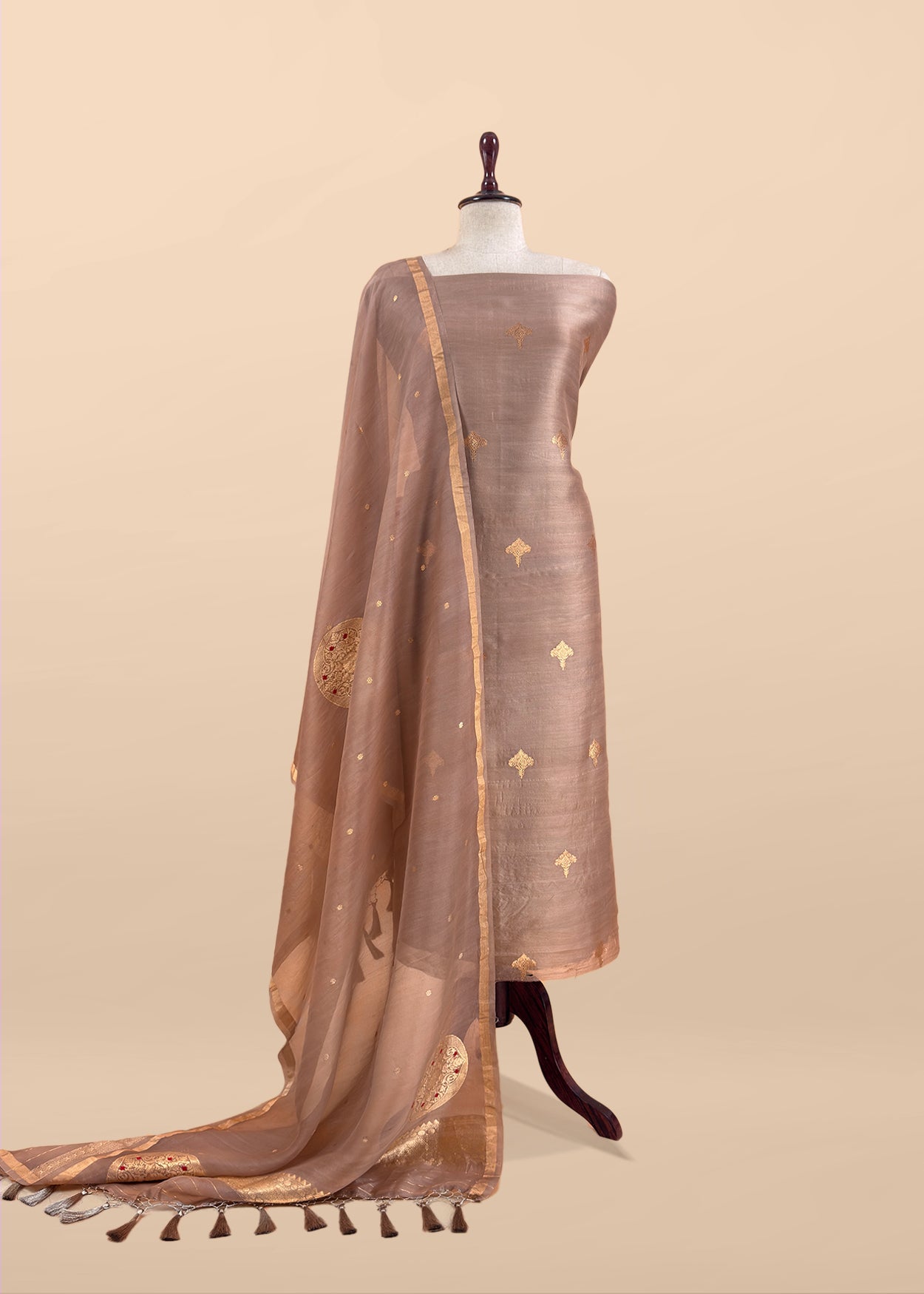 Handloom Kora silk Suit With Sona rupa Zari Kadwa Weaving