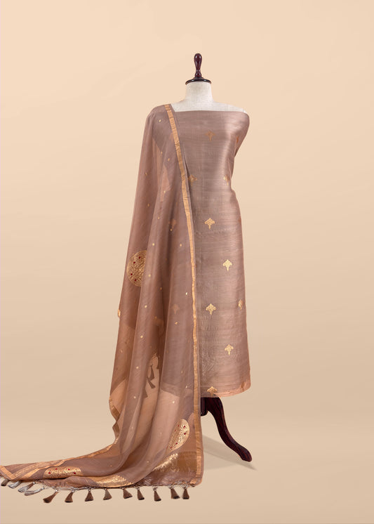 Handloom Kora silk Suit With Sona rupa Zari Kadwa Weaving
