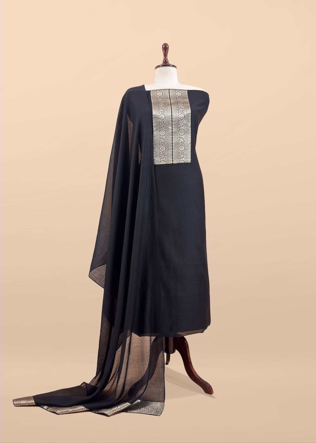 Premium quality silk unstitched suit with organza dupatta
