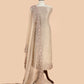 Beige Latte Handloom Kora Silk Unstitched Suit Fabric With Resham Parsi Embroidery