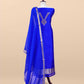 Designer Sapphire Blue Handloom Silk Suit With Zari Weaving