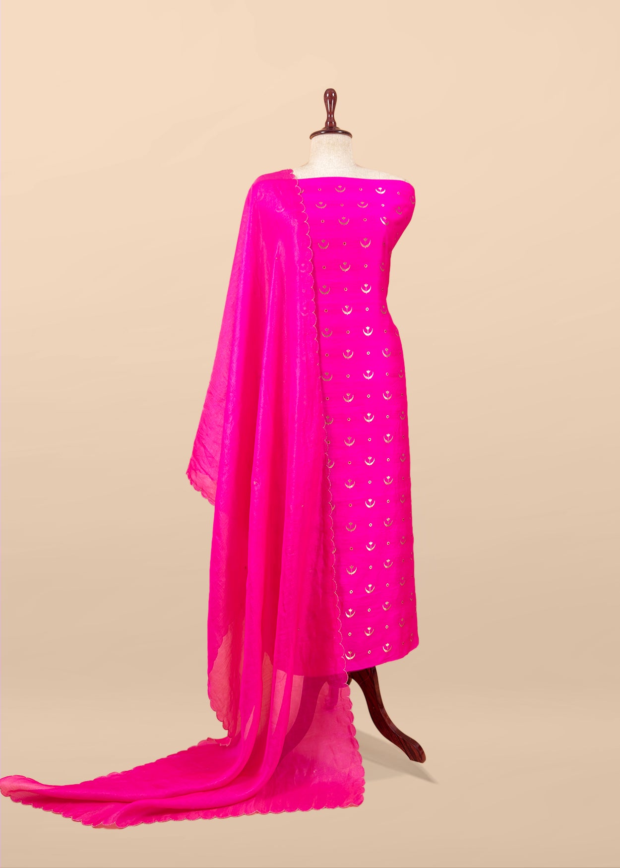 Pink Chaandbaali Pure Satin Silk Kurta And Tissue Silk Dupatta With Handwork