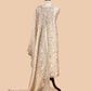 Beige Parsi Thread Embroidery Pure Organza Unstitched Suit With Dupatta