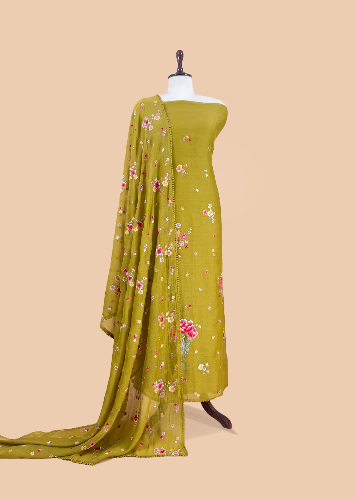 Mehndi Green Handloom Mulmul Kurta With Cross Stitched Embroidery