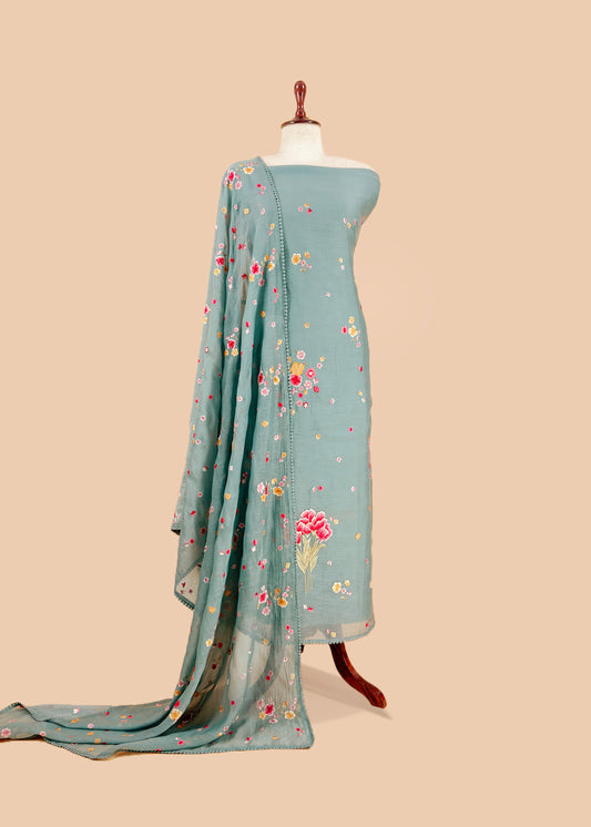 Summer wear mulmul unstitched suit with dupatta

