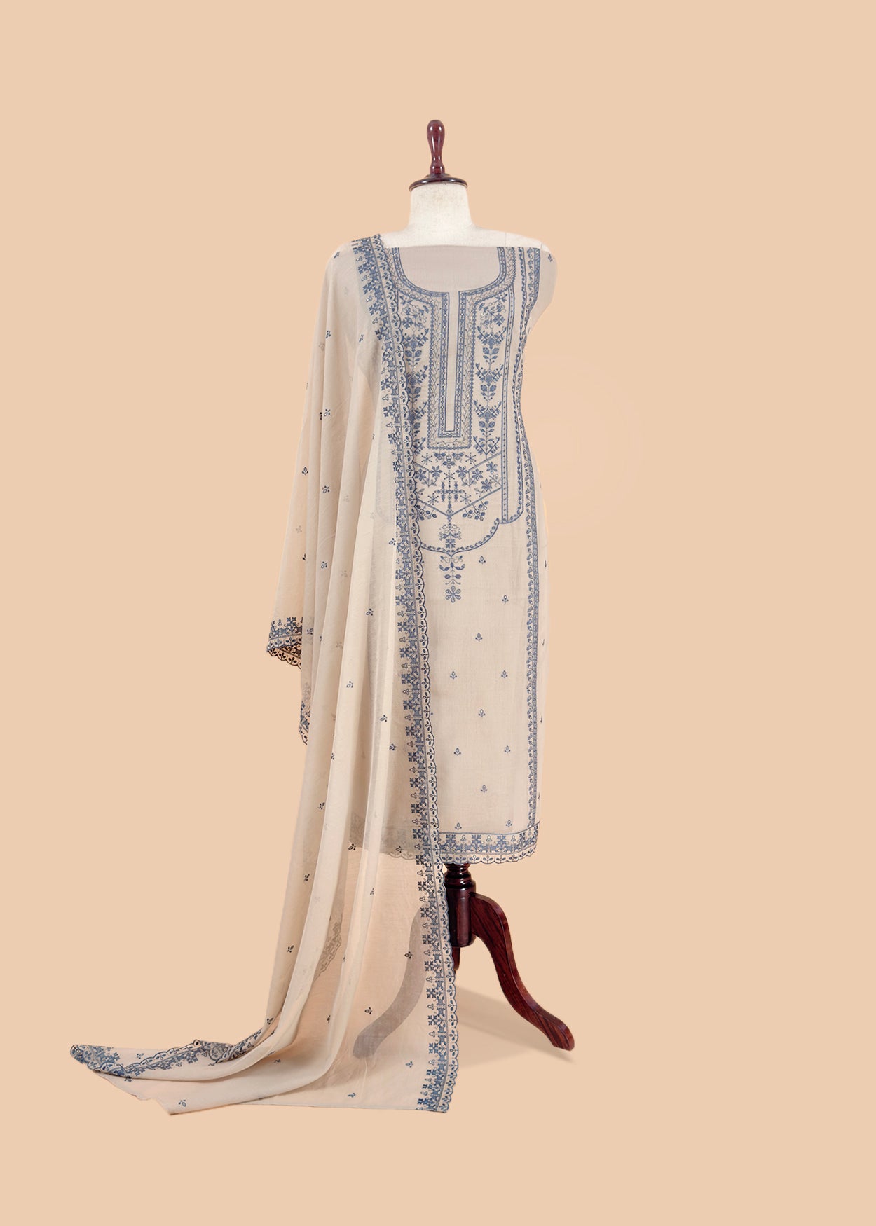 Summer wear mulmul unstitched suit with dupatta

