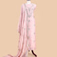 Baby Pink Handloom Hand-block Print Mul Chanderi Suit with Gold Pitta Hand Work