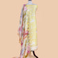 Lemon Yellow Pure Kora Silk Suit With Flamingo Embroidery