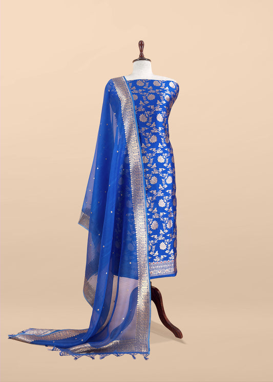 Varanasi pure unstitched silk suit with sonarupa weaving

