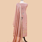 Light Peach Handloom Mul Unstitched Suit Fabric With Parsi Hand Embroidery And Jamdani Weaving