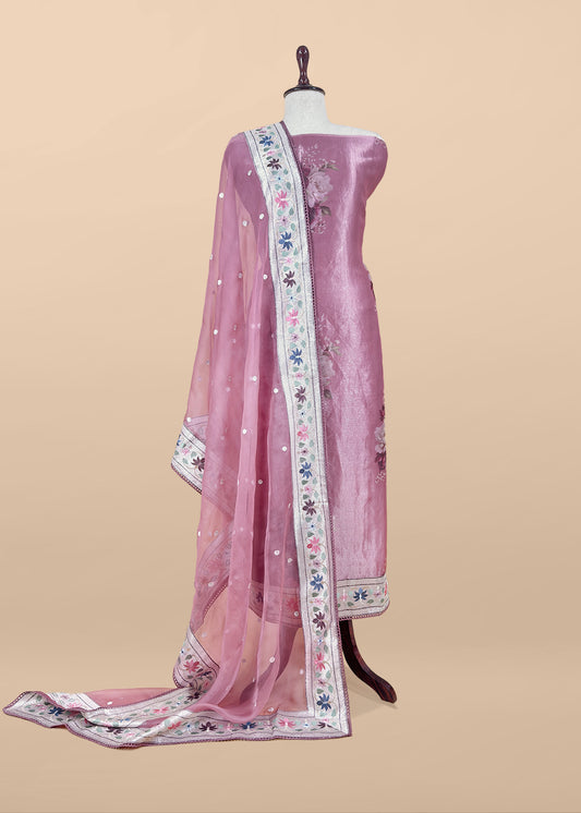 Pink Dregs Pure Tissue Silk Suit in Paithani Weaving