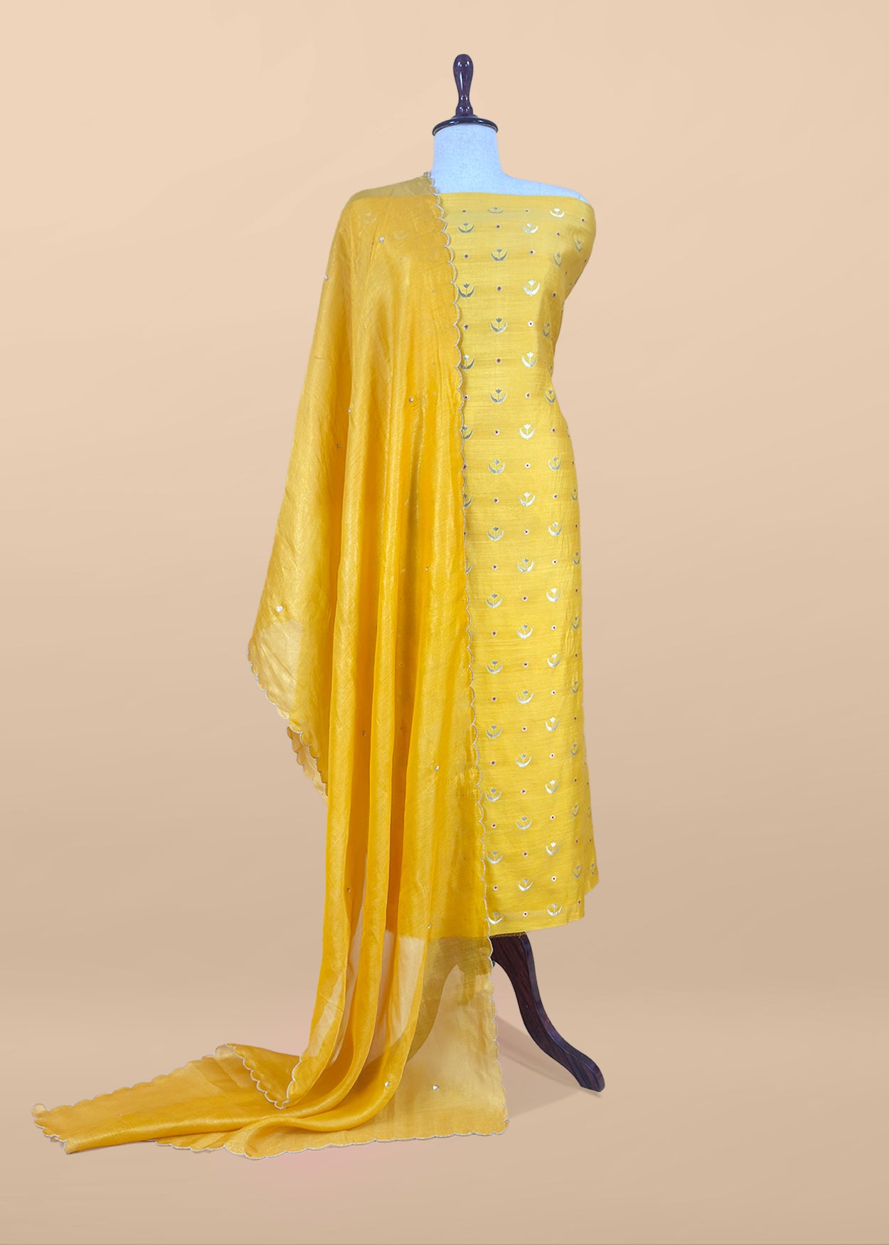 Pure unstitched satin silk suit with chand bali weaving

