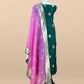 Bottle Green Handloom Kadwa Weaves Kora Silk Kurta And Contrast Dupatta