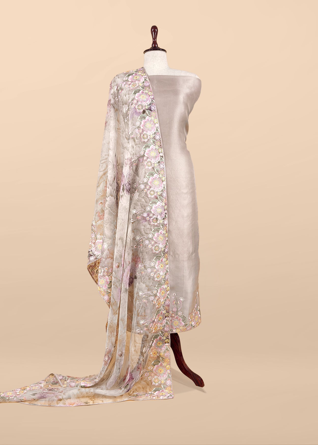 Power Blue Pure Handwoven Organza Silk Suit With Resham Embroidery
