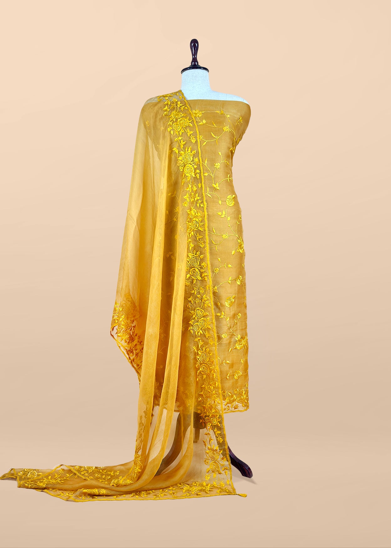 Indian traditional wear organza unstitched suit fabric

