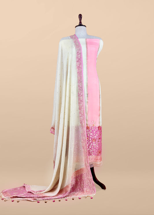 pure banarasi khaddi georgette suit with handbrush paint

