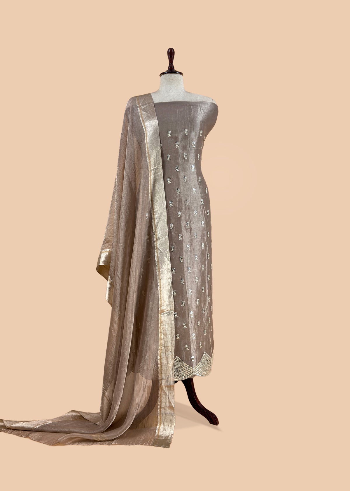 Embroidered Tissue Silk Suit

