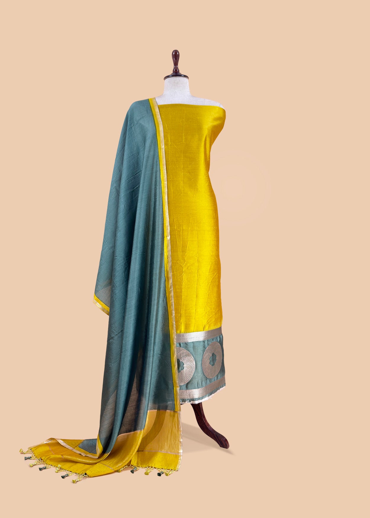 Luxury handwoven chanderi suit with kora silk dupatta