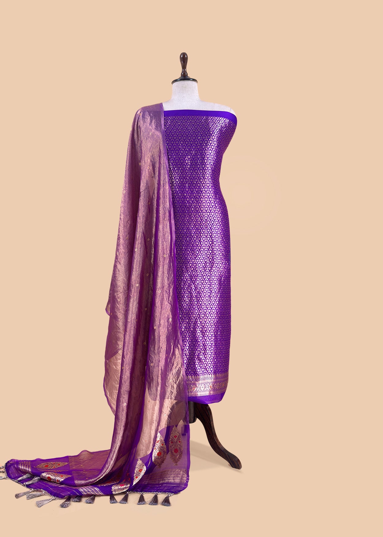Pure handloom kora silk suit with resham embroidery

