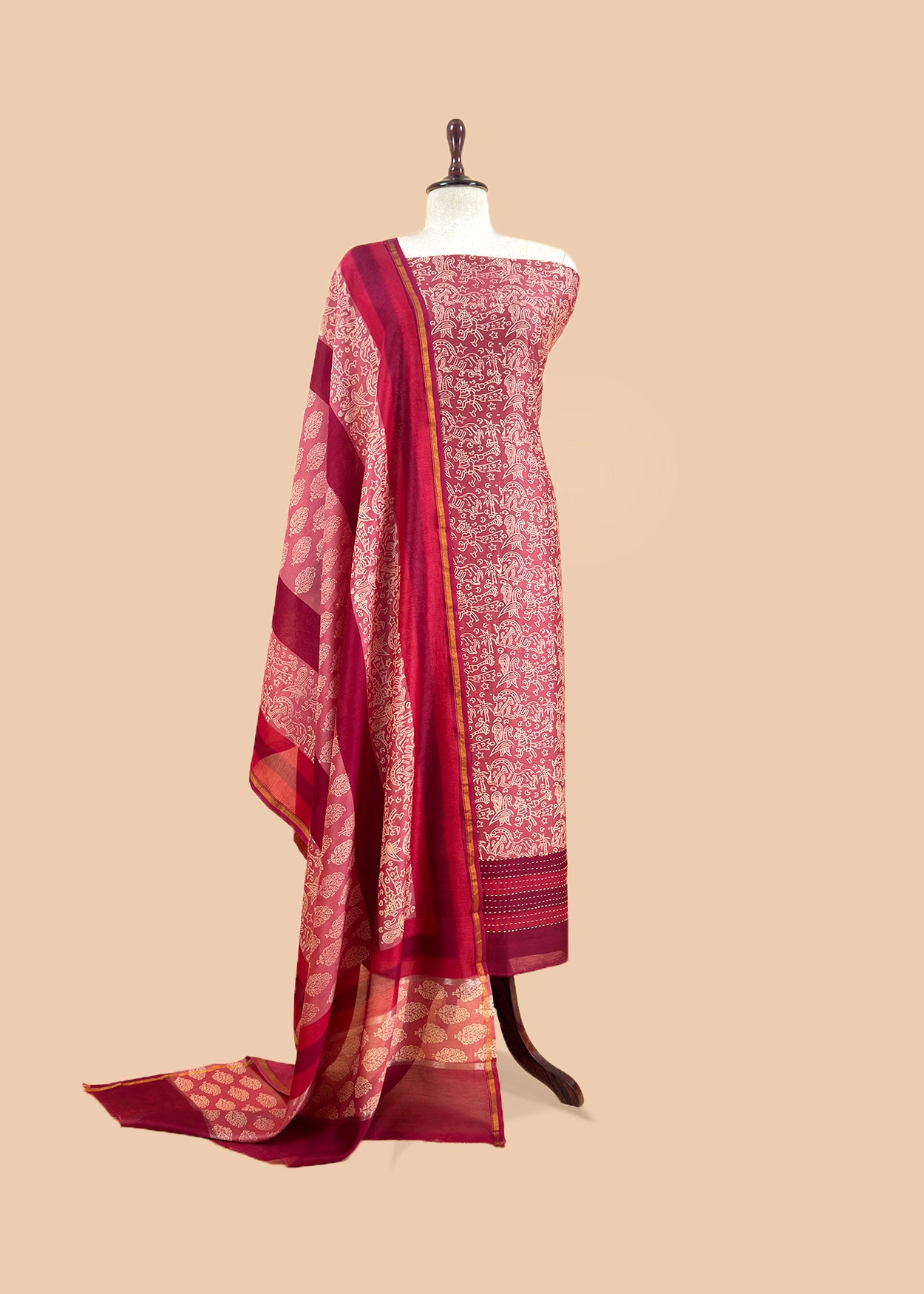 Pink Pure Maheshwari Silk Suit With Dupatta