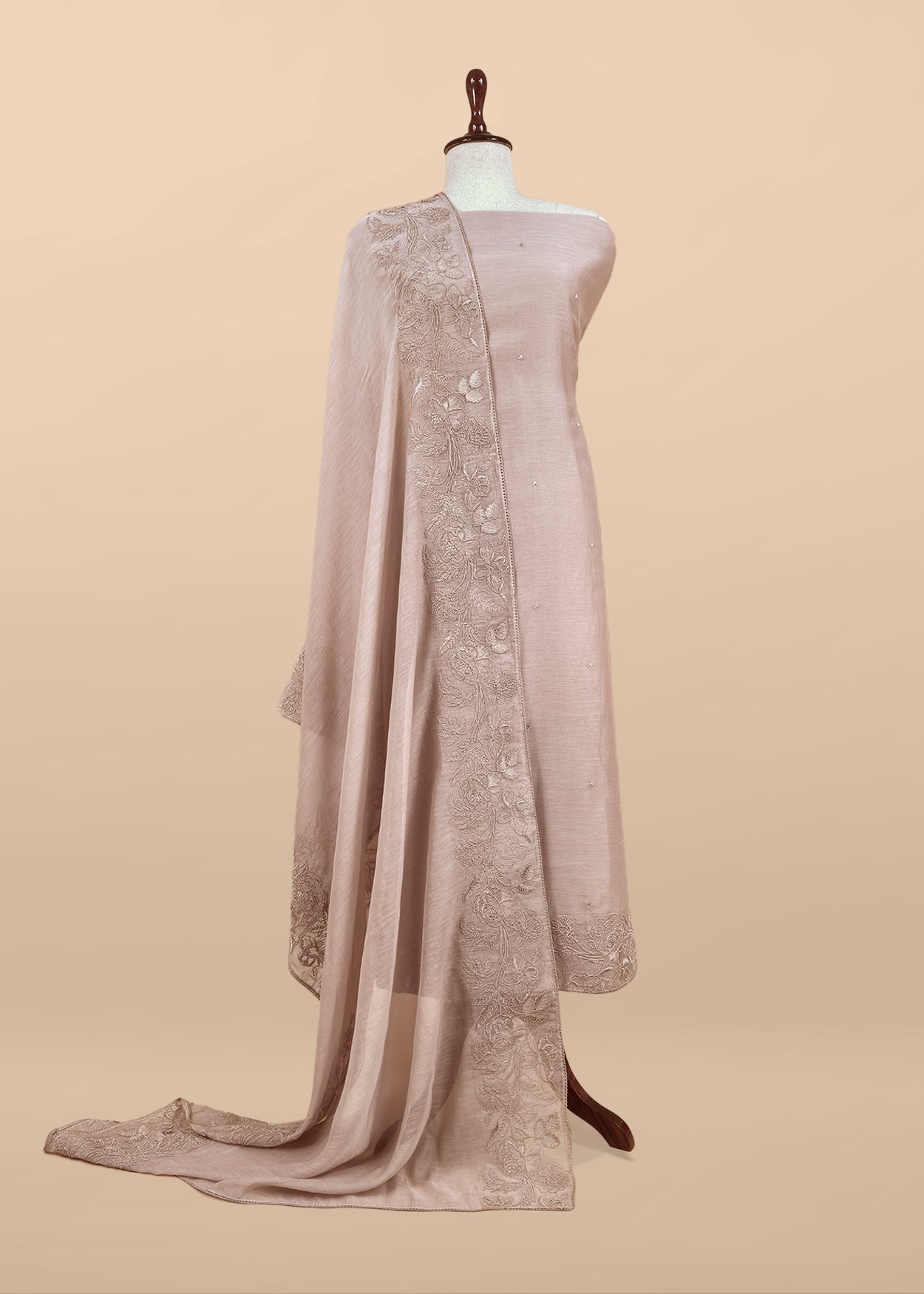 mulmul silk suit with french embroidery