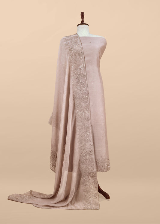 mulmul silk suit with french embroidery