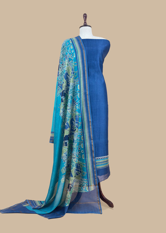 Blue Maheshwari Silk Suit With Pichwai Dupatta