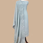 Kalasheel Luxe Powder Blue Handloom Mulmul Suit With Floral French Embroidery