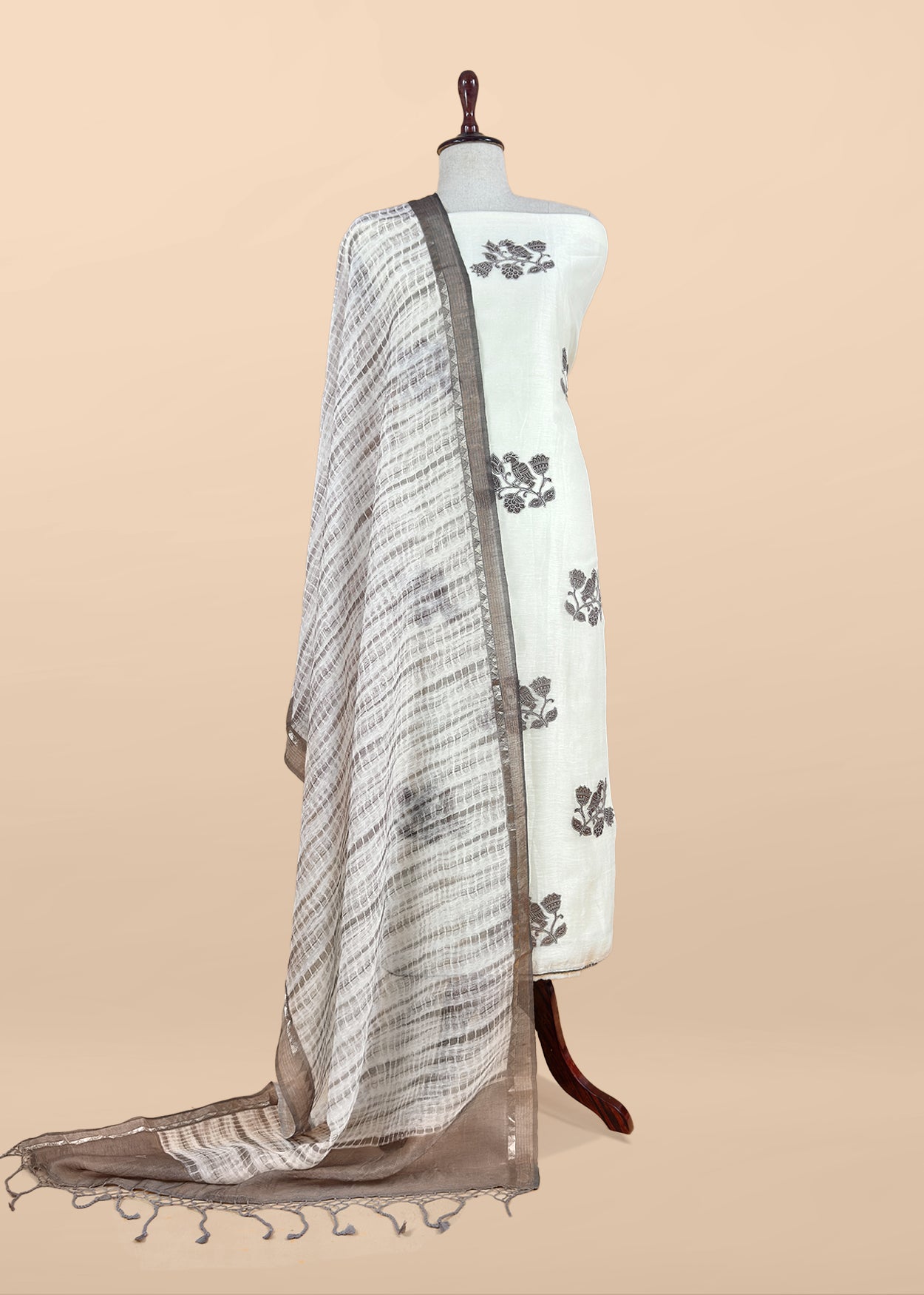 Dove White Pure Linen Suit With Tie-Dye Dupatta